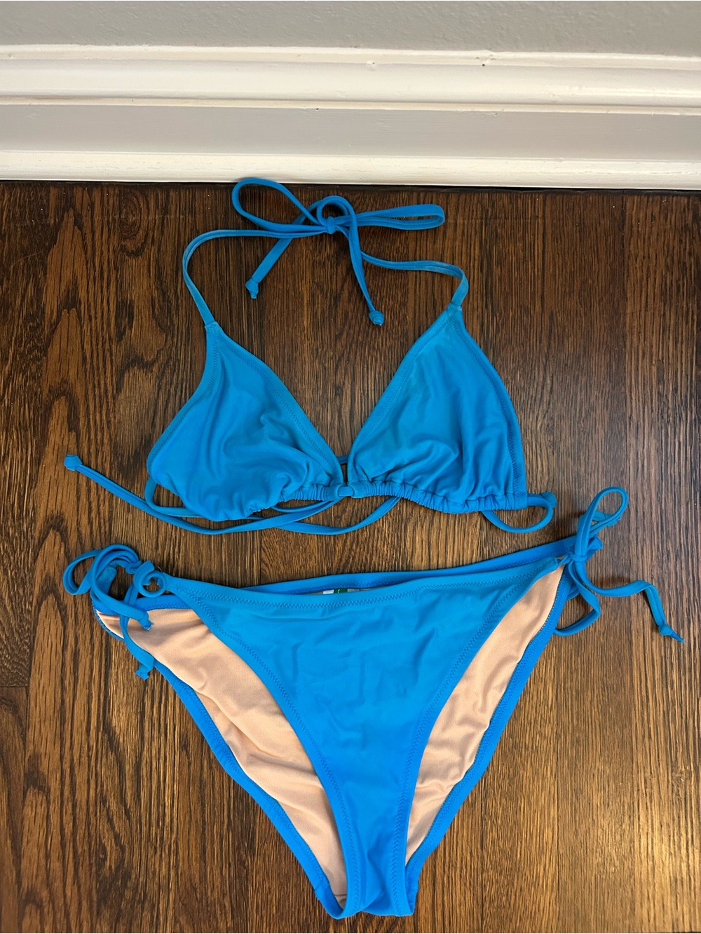 J. Crew Bright Blue Triangle Tie Bikini Set